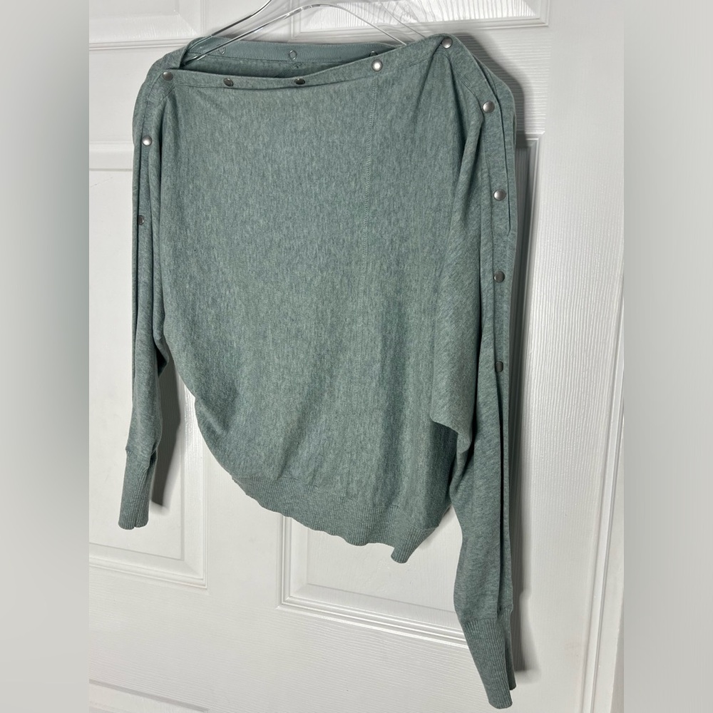All Saints Ellie Greenish Blue Sweater Snap Button Cowl Neck Sweater Sz XS